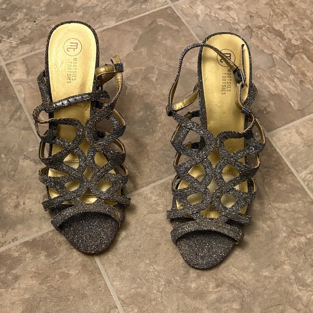 Mootsies Tootsies Black Glitter Strappy Heels